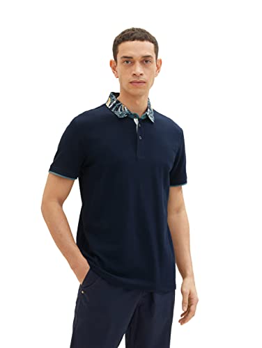 TOM TAILOR Herren Poloshirt mit gemustertem Kragen 1035632, 10668 - sky captain blue, L von TOM TAILOR