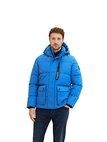 TOM TAILOR Herren Puffer Jacke mit Kapuze 1032491, 19168 - Hockey Blue, L von TOM TAILOR