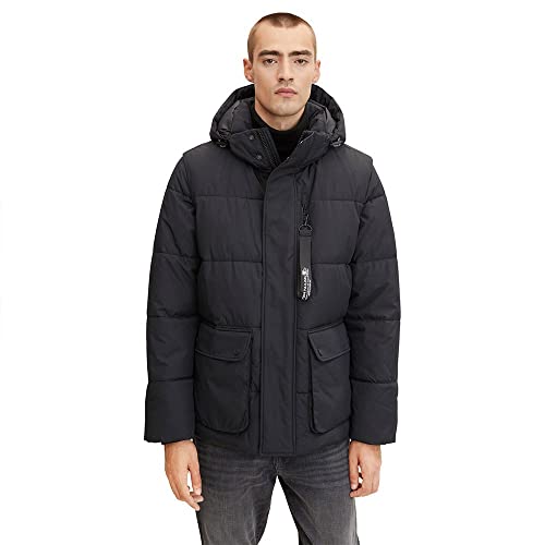 TOM TAILOR Herren Puffer Jacke mit Kapuze 1032491, 29999 - Black, M von TOM TAILOR