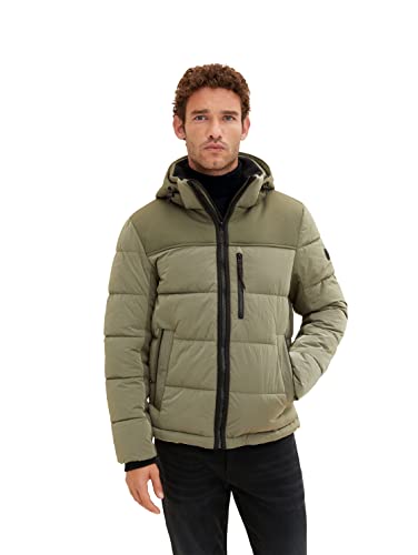 TOM TAILOR Herren Puffer Jacke mit Kapuze 1033545, 10415 - Dusty Olive Green, L von TOM TAILOR