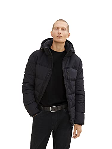 TOM TAILOR Herren Puffer Jacke mit Kapuze 1033545, 29999 - Black, S von TOM TAILOR