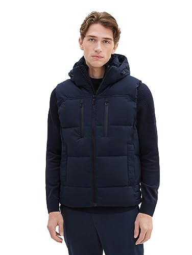 TOM TAILOR Herren 1037355 Puffer Steppweste mit Abnehmbarer Kapuze, 10668-sky Captain Blue, XL von TOM TAILOR