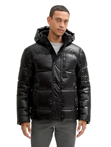 TOM TAILOR Herren Puffer Winterjacke mit Abnehmbarer Kapuze, 36459 - Shiny Black, L von TOM TAILOR