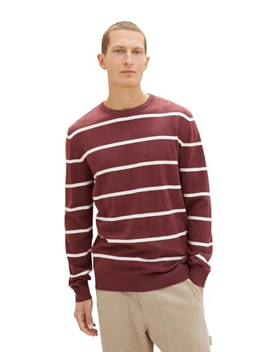 TOM TAILOR Herren Pullover mit Streifen aus Baumwolle, tawny red melange white stripe, XXL von TOM TAILOR