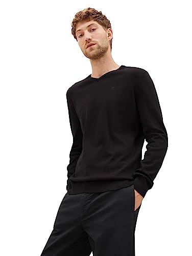 TOM TAILOR Herren 1012820 Basic Strickpullover Mit V-Ausschnitt, 29999 - Black, L EU von TOM TAILOR