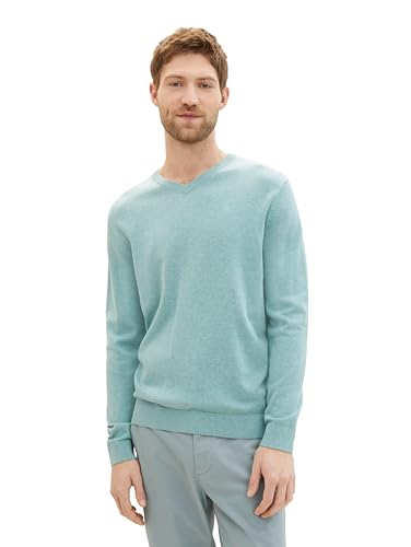 TOM TAILOR Herren Basic Pullover mit V-Ausschnitt aus Baumwolle,34143 - Soft Mint Melange, L von TOM TAILOR