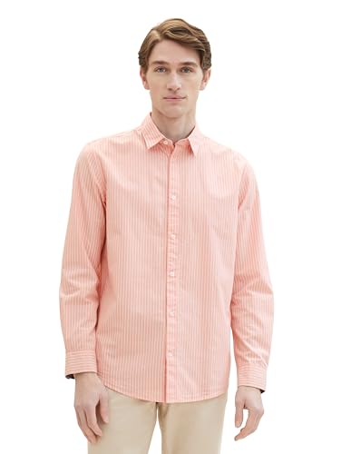 TOM TAILOR Herren Regular Fit Basic Hemd mit Streifen, 35192 - Hazy Coral Rose Stripe, M von TOM TAILOR