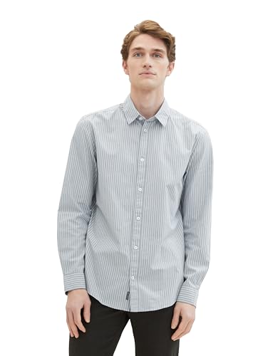 TOM TAILOR Herren Regular Fit Basic Hemd mit Streifen, 35229 - Grey Mint Stripe, L von TOM TAILOR