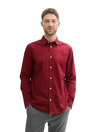TOM TAILOR Herren Regular Fit Business Hemd mit Stretch, 13721 - Burgundy Dark Red, L von TOM TAILOR