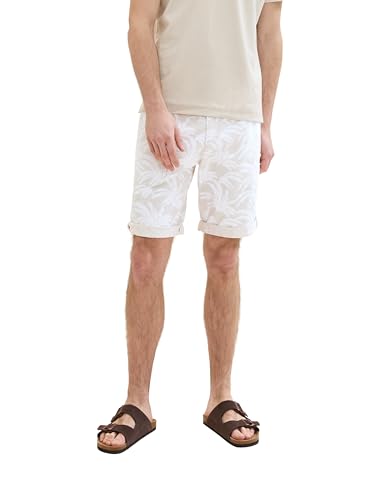 TOM TAILOR Herren Regular Fit Chino Shorts mit Alloverprint, beige brushed leaf design, 36 von TOM TAILOR