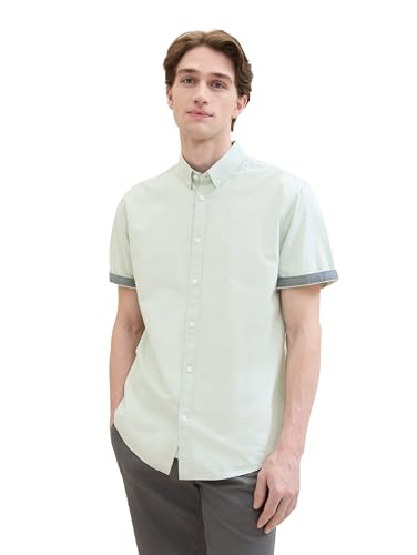 TOM TAILOR Herren Regular Fit Dobby Hemd aus Baumwolle, sea green structure chambray, XXL von TOM TAILOR
