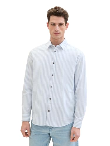TOM TAILOR Herren Regular Fit Dobby Hemd mit Streifen, blue white dobby stripe, XXXL von TOM TAILOR