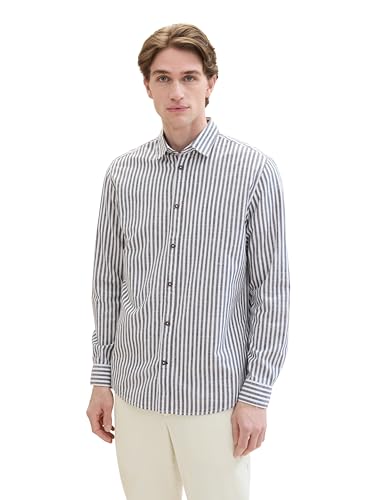 TOM TAILOR Herren Regular Fit Dobby Hemd mit Streifen, navy white dobby stripe, XL von TOM TAILOR