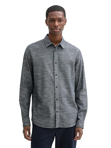 TOM TAILOR Herren Regular Fit Hemd aus Baumwolle, 36699 - Navy Horizontal Structure, M von TOM TAILOR