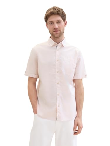 TOM TAILOR Herren Regular Fit Hemd in Space Dye Optik, coral rose irregular structure, XXL von TOM TAILOR