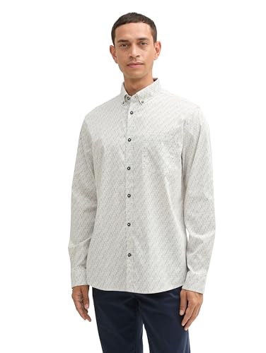 TOM TAILOR Herren Regular Fit Hemd mit Alloverprint,36036 - Offwhite Triangle Design, L von TOM TAILOR