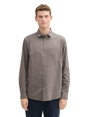 TOM TAILOR Herren Regular Fit Hemd mit Brusttasche, 36656 - Blue Parasol Brown Structure, XL von TOM TAILOR