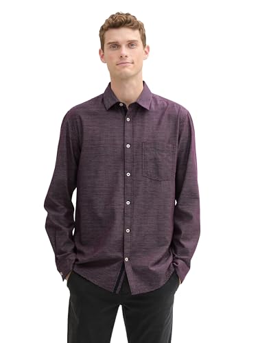 TOM TAILOR Herren Regular Fit Hemd mit Brusttasche, 36679 - Purple Diagonal Structure, L von TOM TAILOR