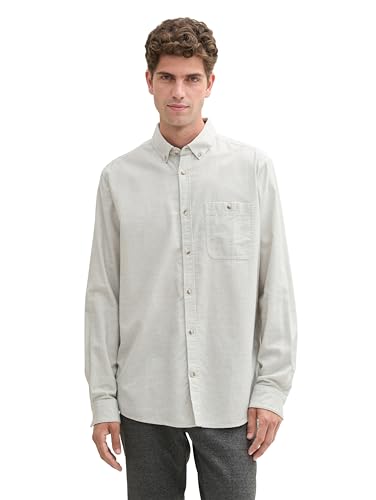 TOM TAILOR Herren Regular Fit Hemd mit Brusttasche, 36695 - Offwhite Structured Stripe, M von TOM TAILOR