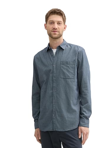 TOM TAILOR Herren Regular Fit Hemd mit Hahnentrittmuster,36018 - Blue Mint Checked Structure, L TOM TAILOR Herren Regular Fit Hemd mit Hahnentrittmuster,36018 - Blue Mint Checked Structure, L von TOM TAILOR