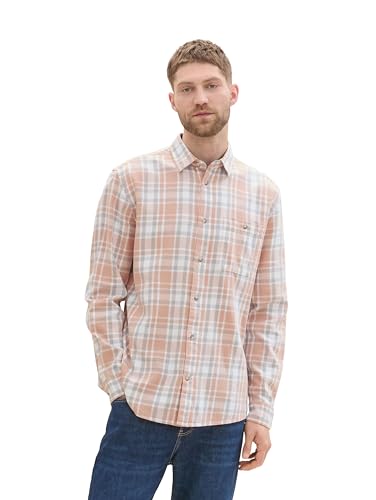 TOM TAILOR Herren Regular Fit Hemd mit Karomuster,35997 - Coral Grey Twill Check, L von TOM TAILOR