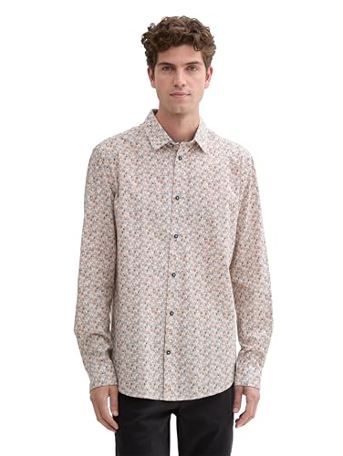 TOM TAILOR Herren Regular Fit Hemd mit Muster, 36703 - Offwhite Triangle Design, XL von TOM TAILOR