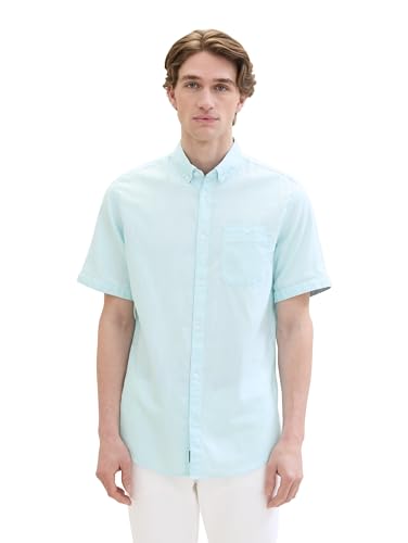 TOM TAILOR Herren Regular Fit Kurzarm-Hemd mit Brusttasche, turquoise white structure, XXL von TOM TAILOR