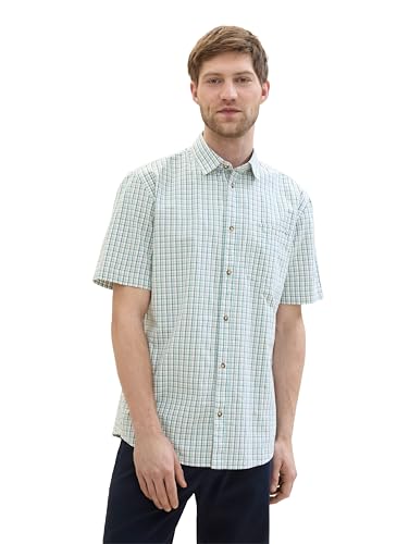 TOM TAILOR Herren Regular Fit Kurzarm-Hemd mit Karomuster, white multicolour small check, M von TOM TAILOR