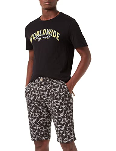 TOM TAILOR Herren Regular Slim Chino Bermuda Shorts 1031447, 29706 - Black Big Palm Design, 30 von TOM TAILOR