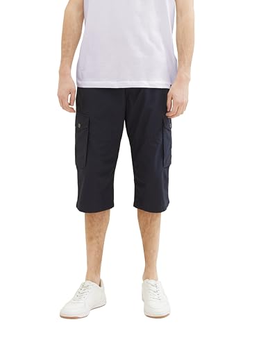 TOM TAILOR Herren Relaxed Fit Overknee Cargo Shorts, navy geometric structure, 27 von TOM TAILOR