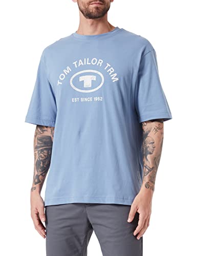 TOM TAILOR Herren Relaxed Fit T-Shirt mit Logo-Print 1035618, 12364 - Greyish Mid Blue, S von TOM TAILOR