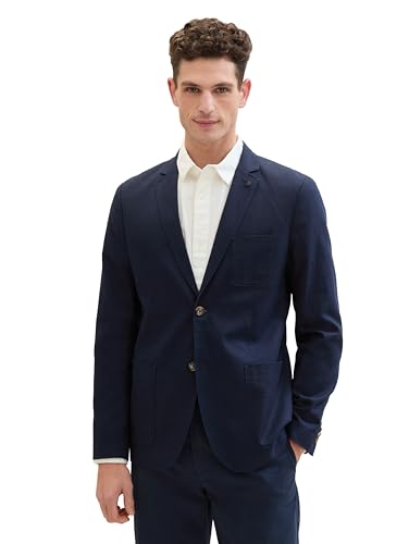 TOM TAILOR Herren Sakko aus Leinen, 35176 - Sky Captain Blue Herringbone, 44 von TOM TAILOR