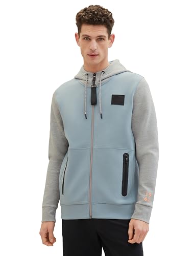 TOM TAILOR Herren Scuba Sweatjacke mit Kapuze, 27475 - Grey Mint, L von TOM TAILOR