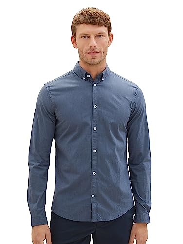 TOM TAILOR Herren 1039886 Slim Fit Business Hemd aus Baumwolle mit Stretch, 30218-navy Blue fil a fil Structure, XXXL von TOM TAILOR