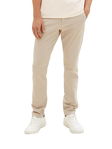 TOM TAILOR Herren Slim Fit Chino Hose aus Stretch Piqué mit Gürtel, 32285 - Sand Zig Zag Structure, 38/32 von TOM TAILOR