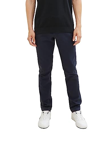 TOM TAILOR Herren Slim Fit Chino Hose aus Stretch Piqué mit Gürtel, 32374 - Navy Zig Zag Structure, 31/32 von TOM TAILOR