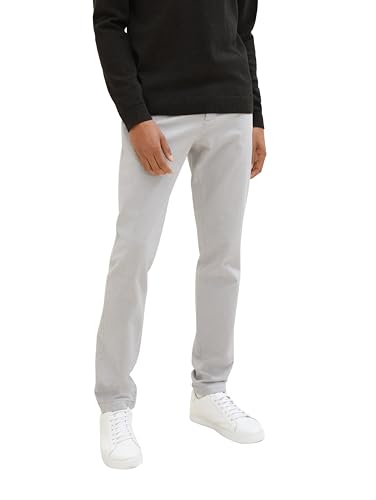 TOM TAILOR Herren Slim Fit Chino Hose aus Stretch Piqué mit Gürtel, 34816 - White Grey Zig Zag Structure, 28/32 von TOM TAILOR