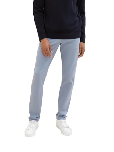TOM TAILOR Herren Slim Fit Chino Hose aus Stretch Piqué mit Gürtel, 34818 - Light Blue Zig Zag Structure, 28/34 von TOM TAILOR