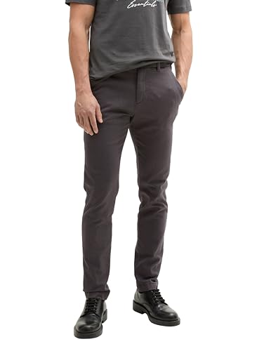 TOM TAILOR Herren Slim Fit Chino Hose aus Stretch Piqué mit Gürtel, 36160 - Grey Black Zig Zag Structure, 27/32 von TOM TAILOR