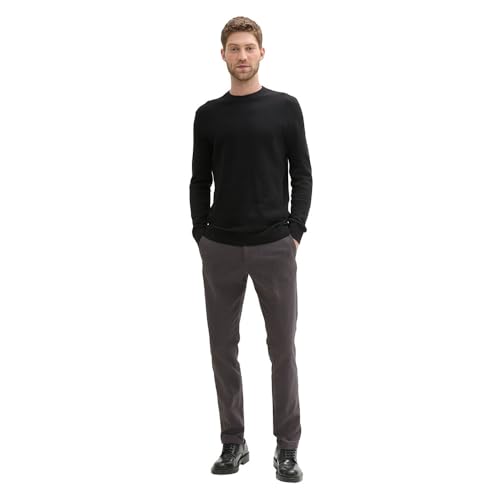 TOM TAILOR Herren Slim Fit Chino Hose aus Stretch Piqué mit Gürtel, 36160 - Grey Black Zig Zag Structure, 30/32 von TOM TAILOR