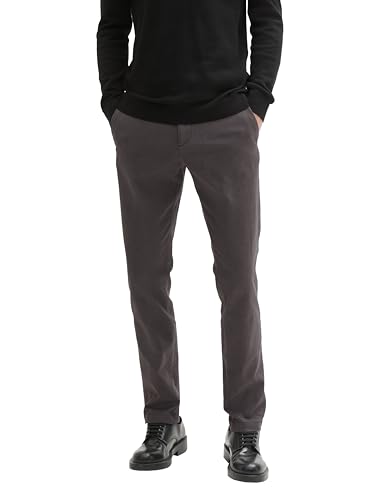TOM TAILOR Herren Slim Fit Chino Hose aus Stretch Piqué mit Gürtel, 36160 - Grey Black Zig Zag Structure, 36/34 von TOM TAILOR