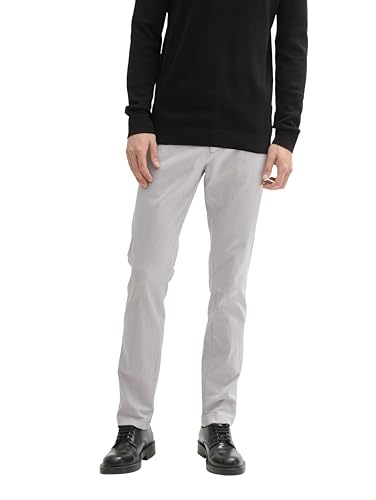 TOM TAILOR Herren Slim Fit Chino Hose aus Stretch Piqué mit Gürtel, 36168 - Artemis Grey Zig Zag Structure, 33/36 von TOM TAILOR