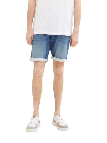 TOM TAILOR Herren Slim Jogg-Jeans Bermuda Shorts mit hohem Stretch, mid stone wash denim, 34 von TOM TAILOR