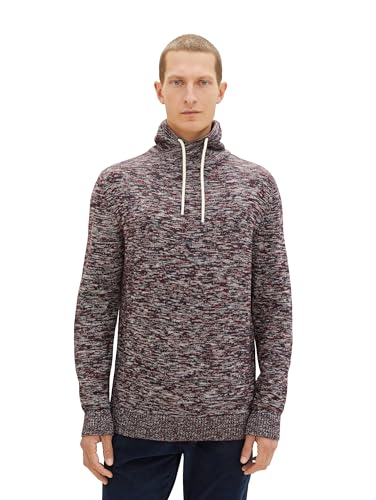 TOM TAILOR Herren Snood Strickpullover aus Baumwolle, tawny port red mouline, L von TOM TAILOR