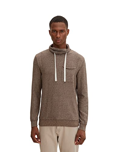 TOM TAILOR Herren Snood Strickpullover mit Brusttasche 1033654, 30644 - Brown Melange Structure, L von TOM TAILOR