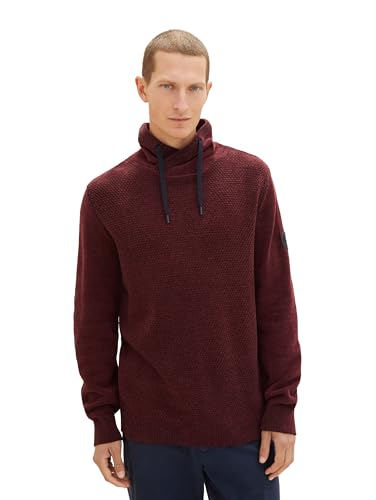 TOM TAILOR Herren Snood Strickpullover mit Kordelzug, Tawny Port Red, L von TOM TAILOR