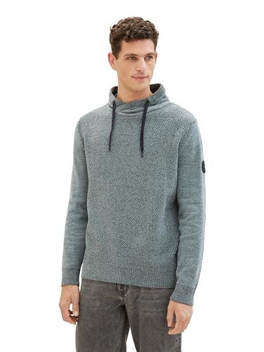 TOM TAILOR Herren Snood Strickpullover mit Kordelzug, grey mint, XXL von TOM TAILOR