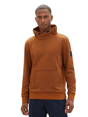 TOM TAILOR Herren Snood Sweatshirt mit Kängurutaschen, cognac dark melange, M von TOM TAILOR