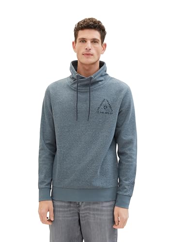 TOM TAILOR Herren Snood Sweatshirt mit Print, green beige inject stripe, L von TOM TAILOR