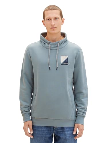 TOM TAILOR Herren Snood Sweatshirt mit Print, grey mint, XL von TOM TAILOR